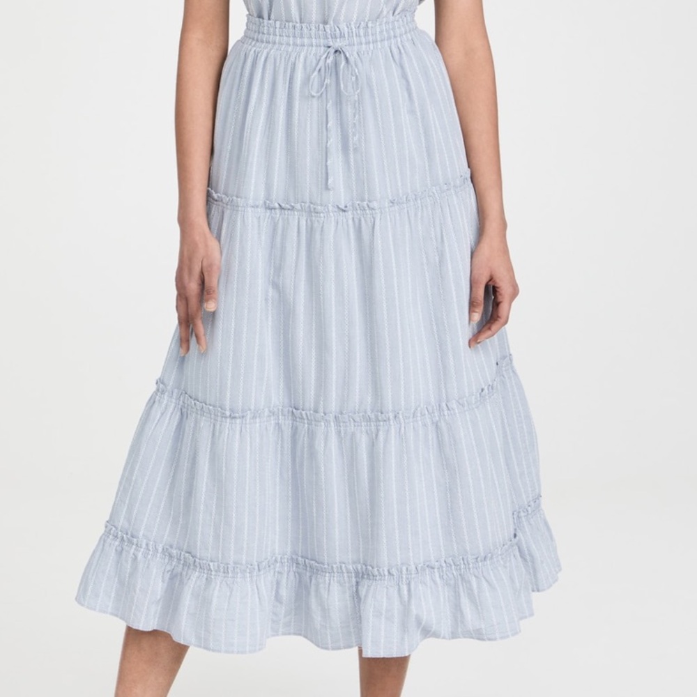 Madewell Pale Blue Pinstripe Tiered Midi Skirt